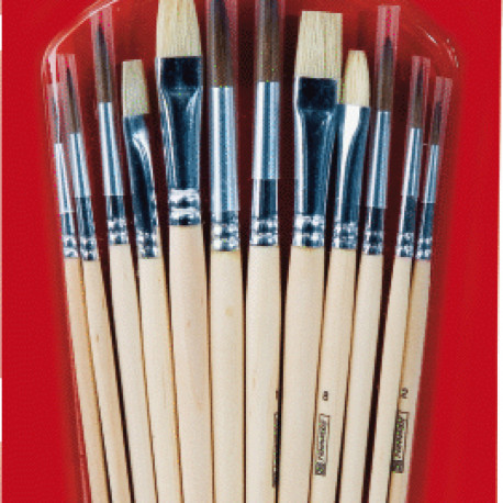 Pintslite koolikomplekt 12tk 2x(nr. 2,4,6 ja 10 ümar,nr. 8 ja 12 lapik), naturaalsest puidust vars, 