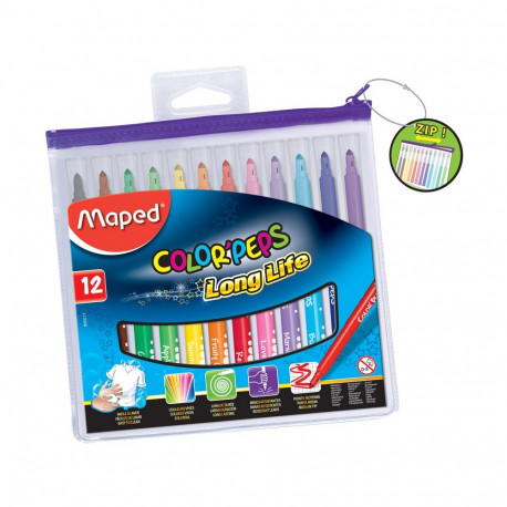 Viltpliiatsid Color Peps Long Life 12värvi, lukuga plastik pakend, Maped