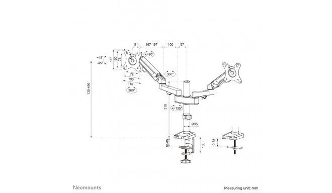 Neomounts DS70-750BL2 monitorihoidik 17-27" gaasvedru