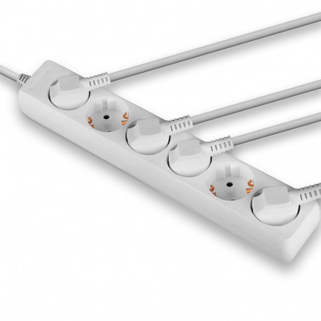 Power Extension Cord - LINDY 6-Way Schuko Mains Power Extension, White