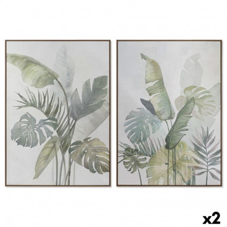 Kangas DKD Home Decor Valge Roheline Palmid Troopiline 100 x 4 x 140 cm (2 Ühikut)