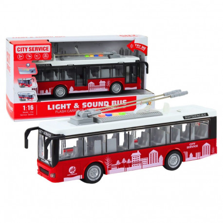 Trolejbus Autobus 1:16 Światła Dźwięki Napęd Biało-Czerwony