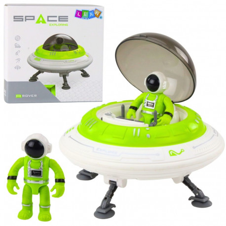 Kosmoselaev UFO astronauti kujuke, tuled ja helid, roheline