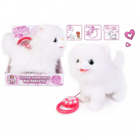 Maskotka interaktywna kot chodzący na smyczy biały