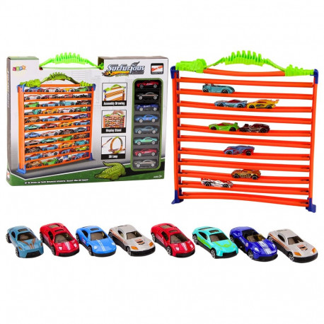 2in1 autorada, parkla ja garaaži komplekt, 360° silmus ja mänguautod
