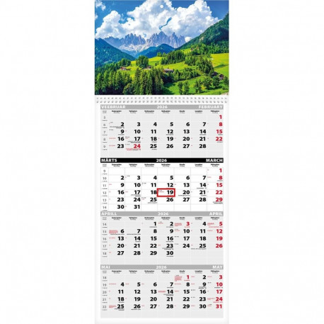 Seinakalender Quattro pilt nr. 16 (avatud mõõt 297x760mm) 2026a.