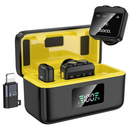 Wireless lavalier microphone Lightning / USB C Hoco 2 pcs L17 black