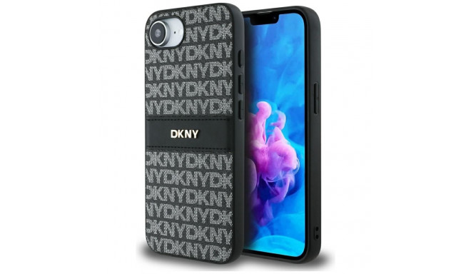 DKNY Repeat Texture Pattern with Tonal Stripe case for iPhone 16e - black