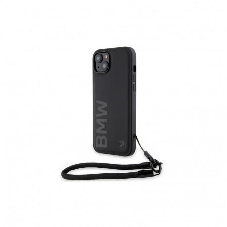 BMW Signature Leather Wordmark Cord case for iPhone 15 Plus / 14 Plus - black