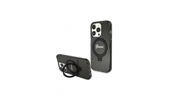 Guess Ring Stand Script Glitter MagSafe case for iPhone 15 Pro Max - black