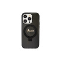 Guess Ring Stand Script Glitter MagSafe case for iPhone 15 Pro Max - black