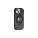 Guess Ring Stand Script Glitter MagSafe Case for iPhone 15 Plus / 14 Plus - Black