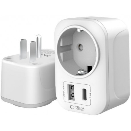 Tech-Protect travel adapter TA100 US-EU, white