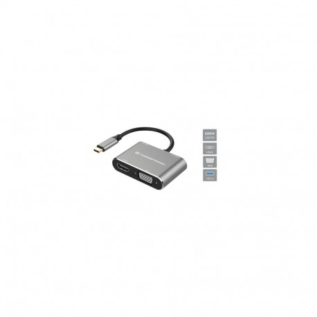 Conceptronic DONN16G 4-in-1 USB 3.2 Gen 1 Docking Station, HDMI, VGA, USB-A 3.0, 100W USB PD