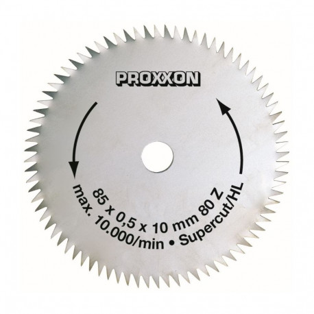 Proxxon Super-Cut circular saw blade – 80 teeth, 85 mm diameter, 0.5 mm kerf, chromium-vanadium stee