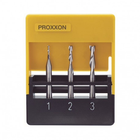 Proxxon solid tungsten carbide milling cutters set – double flute, fishtail profile, 1 mm 2 mm 3 mm 
