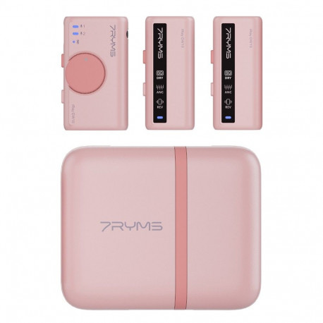 Wireless Microphone - 7Ryms iRay DW10 Dual-Channel Receiver & Transmitters 3.5mm USB-C Pink