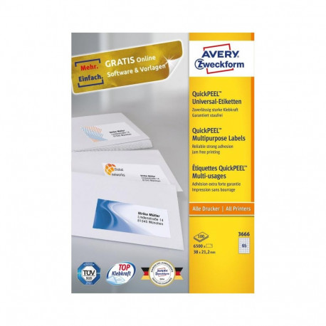 Label - Avery Zweckform 3666 38x21.2mm A4 White Labels 100 Sheets