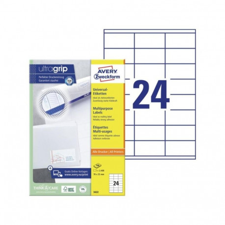 Label - Avery Zweckform 3422 70x35mm A4 100 Sheets White