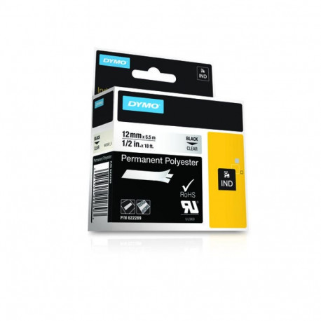 Label Tape - Dymo 622289 Permanent Polyester Glossy Black Transparent