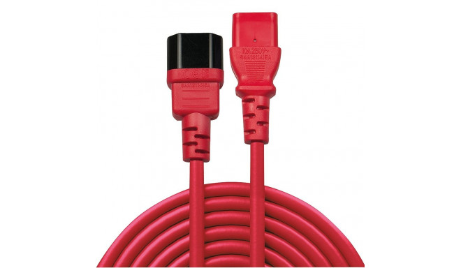 1m C14 to C13 Mains Extension Cable, red IEC C14 Connector to IEC C13 Connector