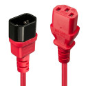 1m C14 to C13 Mains Extension Cable, red IEC C14 Connector to IEC C13 Connector