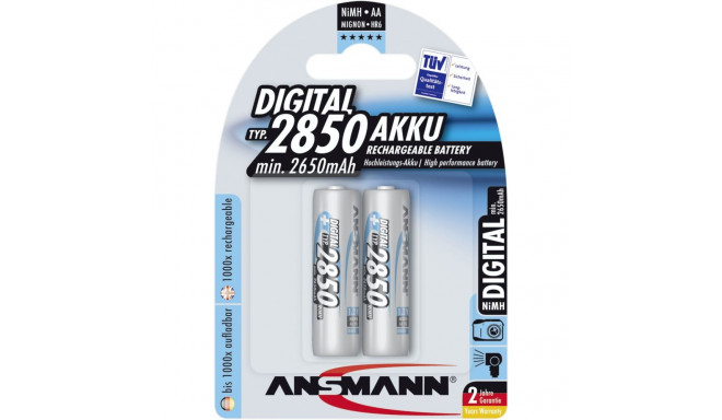 1x2 Ansmann NiMH rech. battery 2850 Mignon AA 2650 mAh DIGITAL