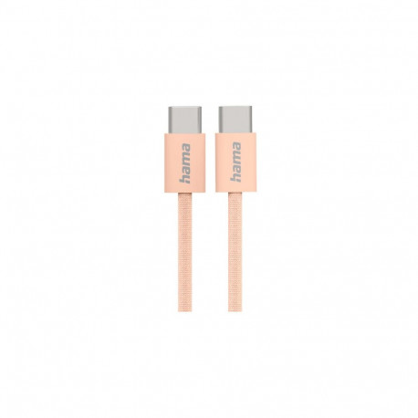 USB-kaabel Hama 1.0m USB-C - USB-C pistik, roosa tekstiilkate, max 480Mbit/s 3A 60W laadimiskaabel