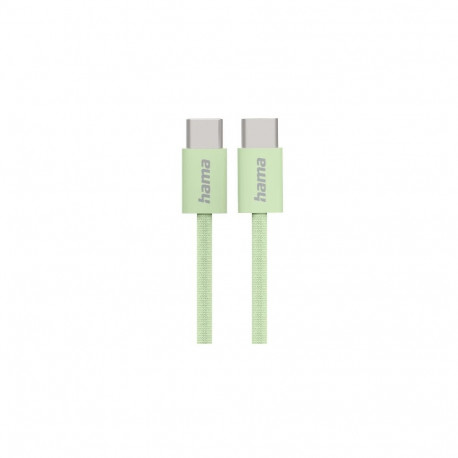 USB-kaabel Hama 1.0m USB-C - USB-C pistik, roheline tekstiilkate, max 480Mbit/s 3A 60W laadimiskaabe