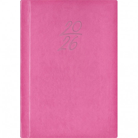 Kalendermärkmik A6 PÄEV, fuksiaroosa, kunstnahast kaantega 2026a.
