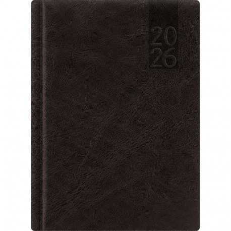 Raamatkalender A5 PÄEV, must, kõvaköide, kunstnahast kaantega 2026a.