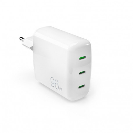 Wall Charger GaN, 3xUSB-C ports, 96W, by Puro White