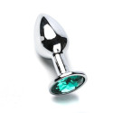 Korek Analny Stalowy Srebrny  Rozmiar S Kryształ Zielony