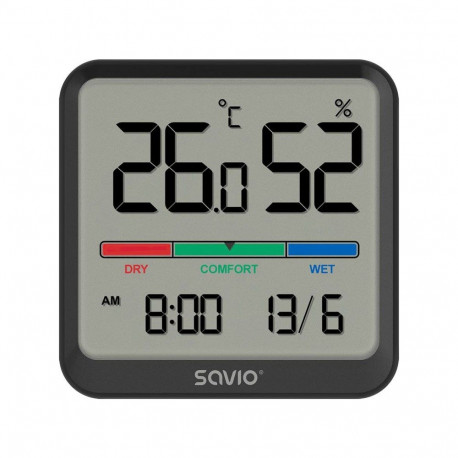 SAVIO Wireless weather station, temperature and humidity sensor, indoor use, LCD screen, clock, date