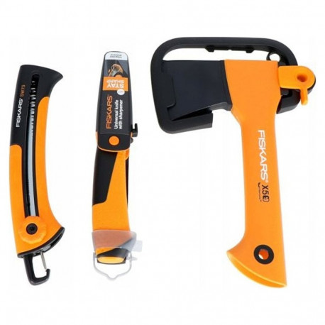 Fiskars matkakomplekt – kirves + nuga + saag