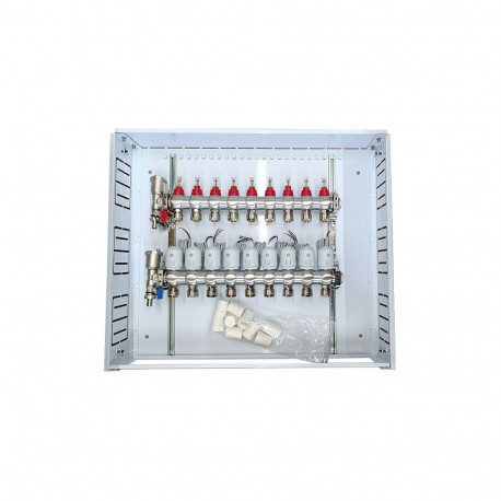 Heating Manifold - 9 Loops with Thermal Actuators NC AC230V 745x645x118mm