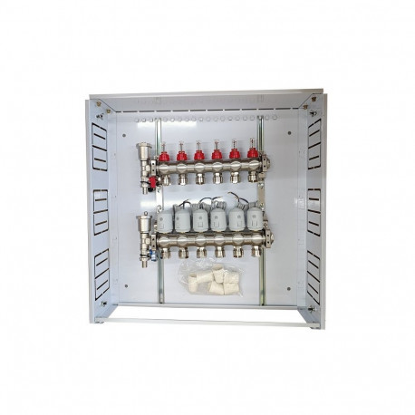 Heating Manifold - 6 Loops with NC Thermal Actuators AC230V and Flow Meters