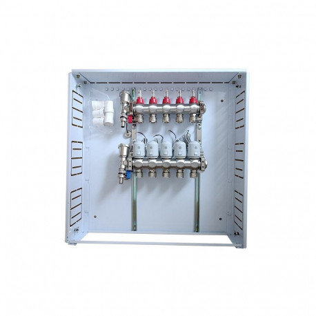 Heating Manifold - 5 Loops with NC AC230V Actuators and Flow Meters