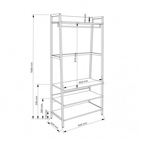 Hallway shelf LAVINIA 84x40xH169cm, ash/black