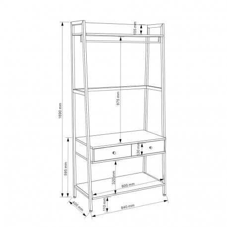 Esikuriiul LAVINIA 84x40xH169cm, saar/must