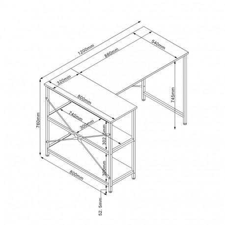 Desk HEDVIG 120x80xH76cm, oak/black