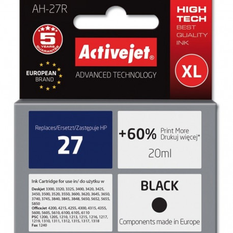 Activejet AH-27R tindikassett (asendus HP 27 C8727A; premium; 20 ml; must)