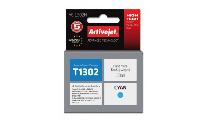 Activejet AE-1302N tindikassett (asendus Epson T1302; Supreme; 18 ml; tsüaan)