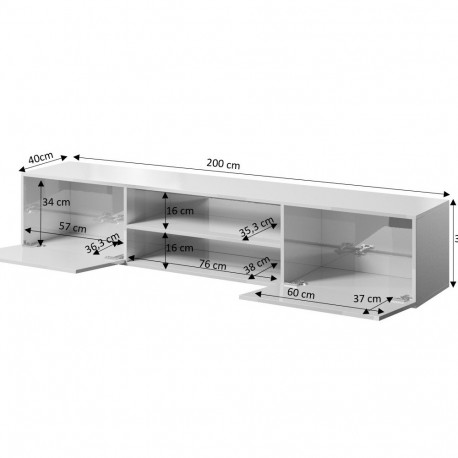 RTV cabinet SLIDE 200K 200x40x37 cm all in gloss black