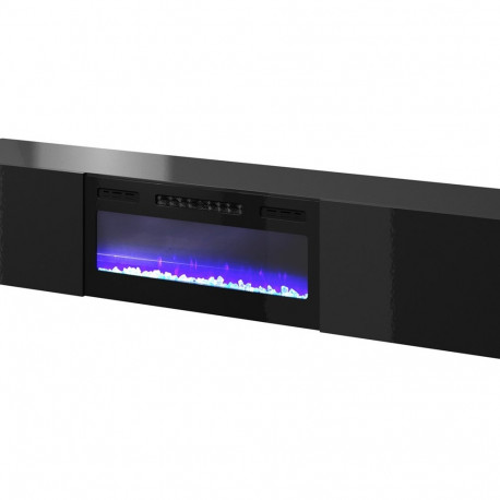 RTV cabinet SLIDE 200K with electric fireplace 200x40x37 cm all in gloss black