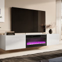 RTV cabinet SLIDE 200K with electric fireplace 200x40x37 cm all in gloss white