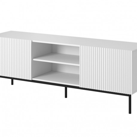 PAFOS RTV cabinet on black steel frame 150x40x60 cm white matt