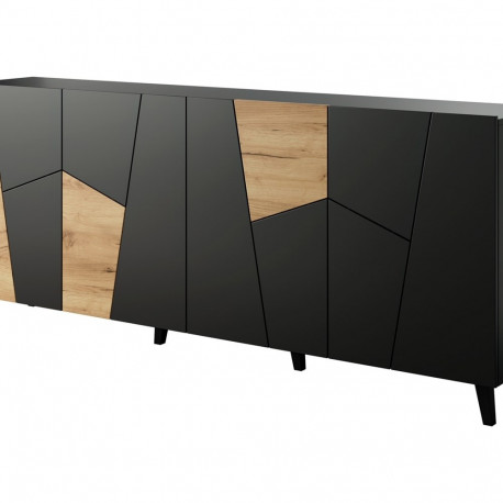 ETNA chest of drawers 200x42x82 black matt + oak craft
