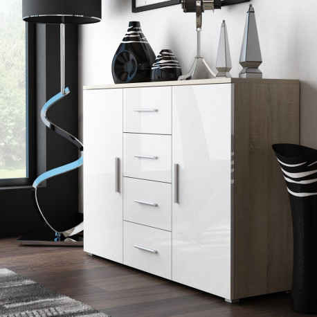 Cama elutoa kummut UNI sonoma tamm/valge läikiv