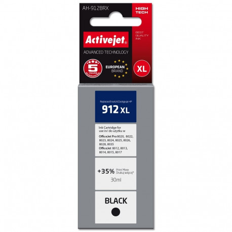 Activejet AH-912BRX tindikassett (asendus HP 912XL 3YL84AE; premium; 1100 lehte; 30 ml, must)